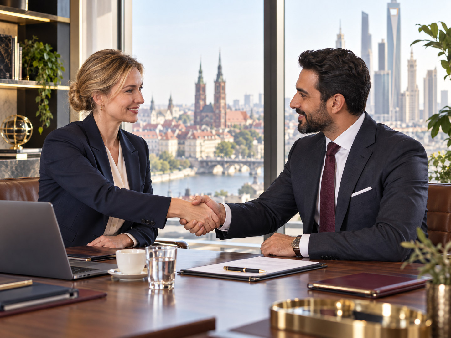European and Middle Eastern business partners working together